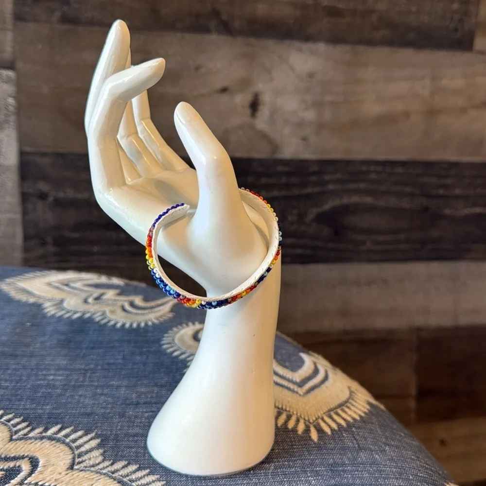 Native American crafted beaded bracelet leather western southwestern Yellowstone